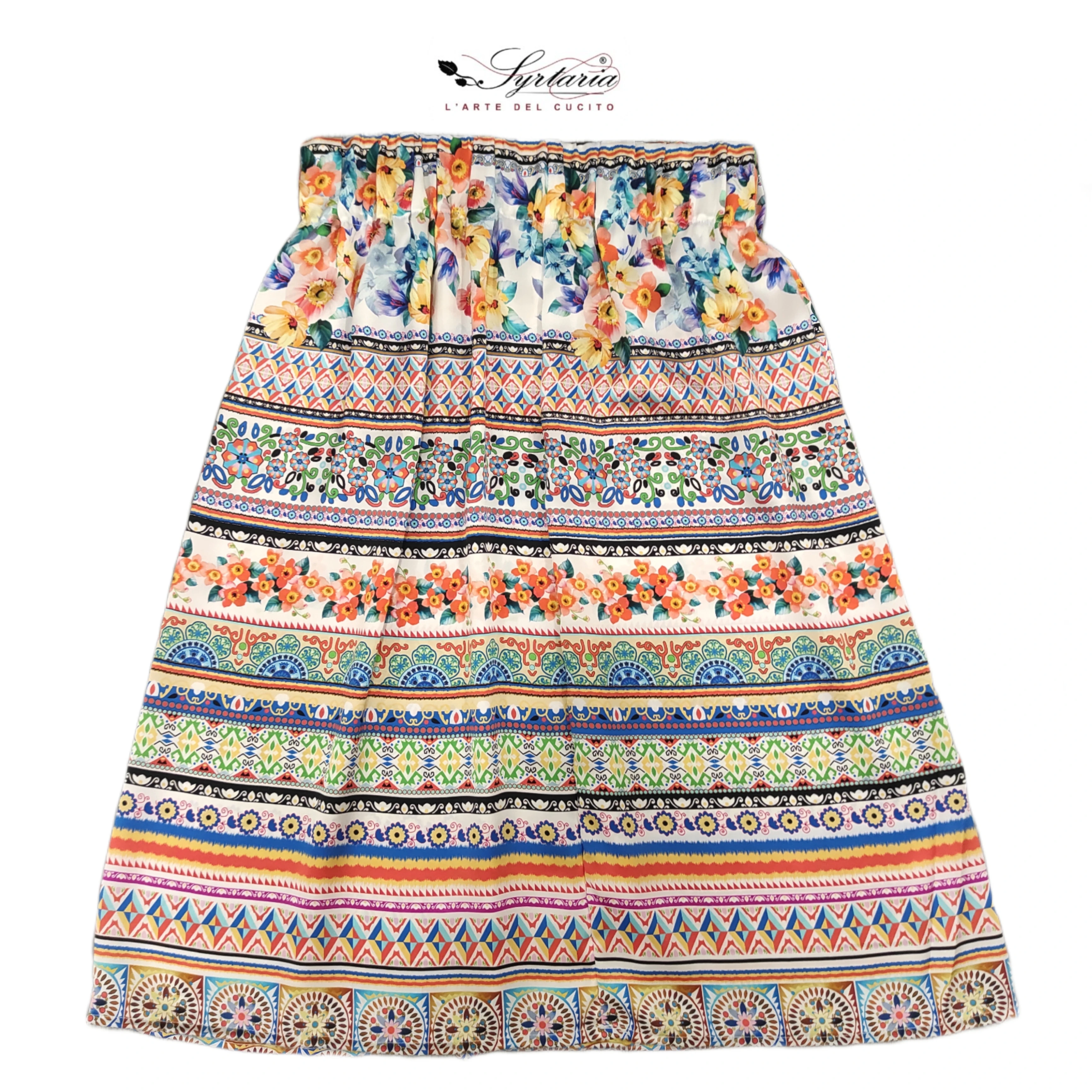 Top quality midi skirt with floreal pattern realised sartorially with Made Italy silk custom skirts handmade silk -ecofrendly