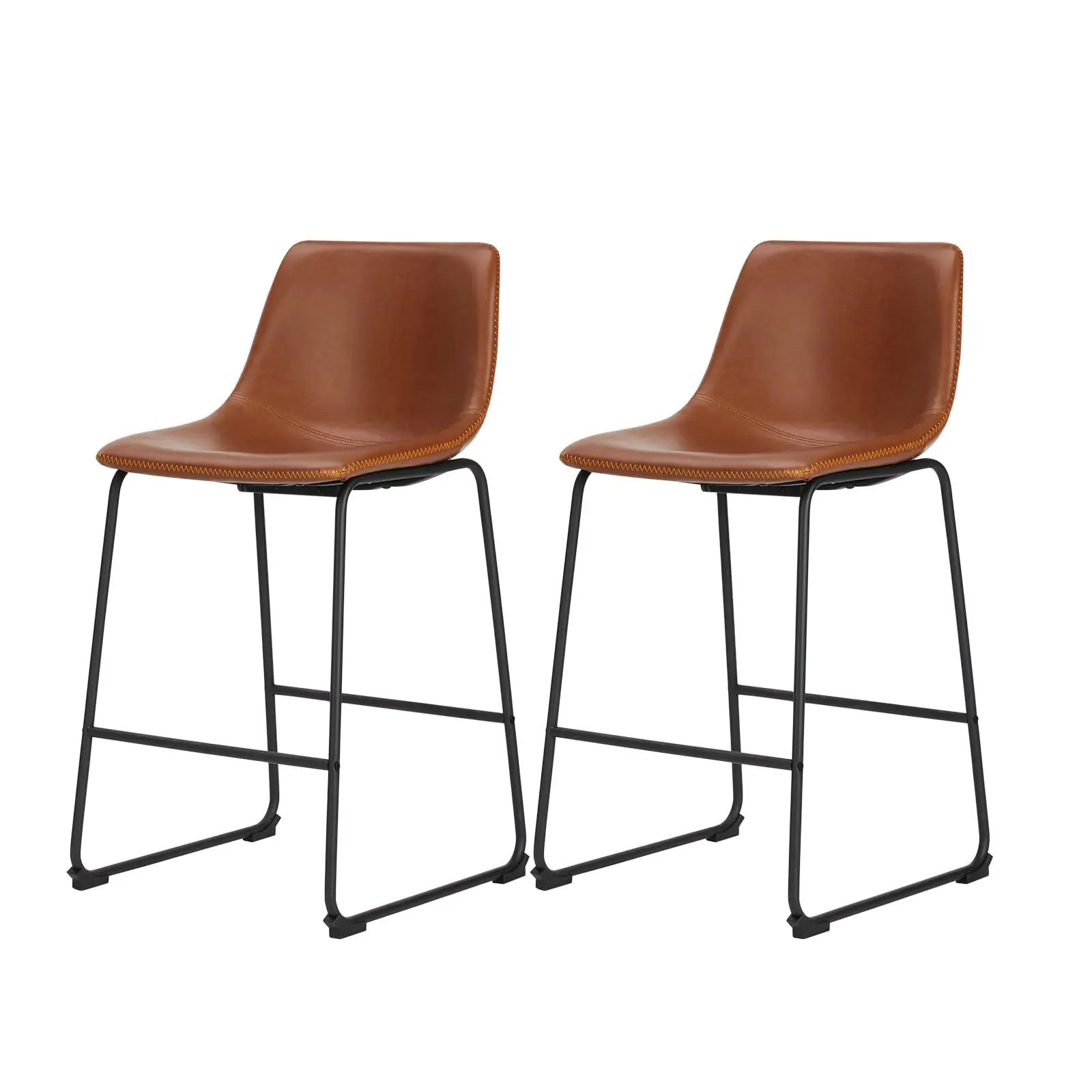 Modern Bar Seats Chairs Faux Leather Counter Height 26 Inch Bar stools with Metal Legs&Backrest for Kitchen