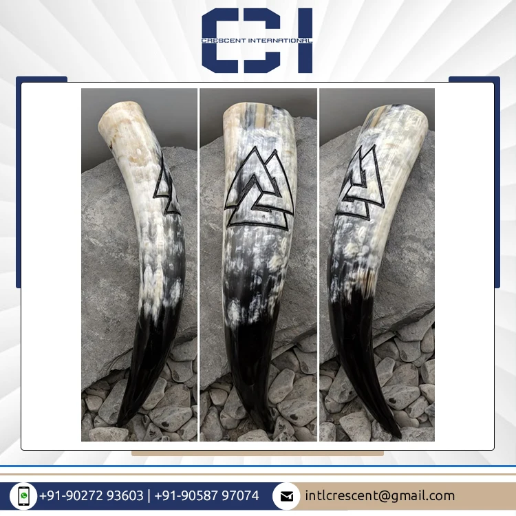 Best Quality Viking Natural Crafts Hand Carved Food Safe Bulk Supply  Ox Horn Custom Viking Drinking Horn with Stand