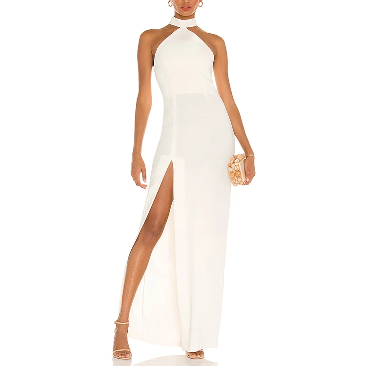 New Design Elegant Sleeveless Halterneck Ladies Gown Wear Party Dress