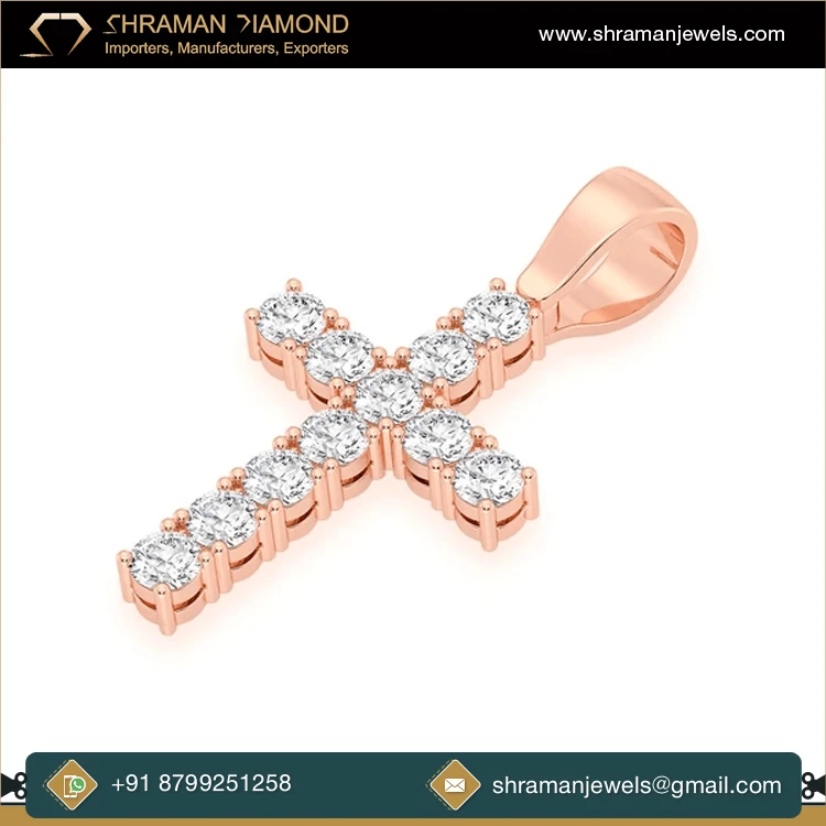 Unique Design Fashion Jewelry 3.75 TCW 10K Gold One Row Basket Cross VVS-VS Lab Grown Diamond Pendant for Engagement Gift