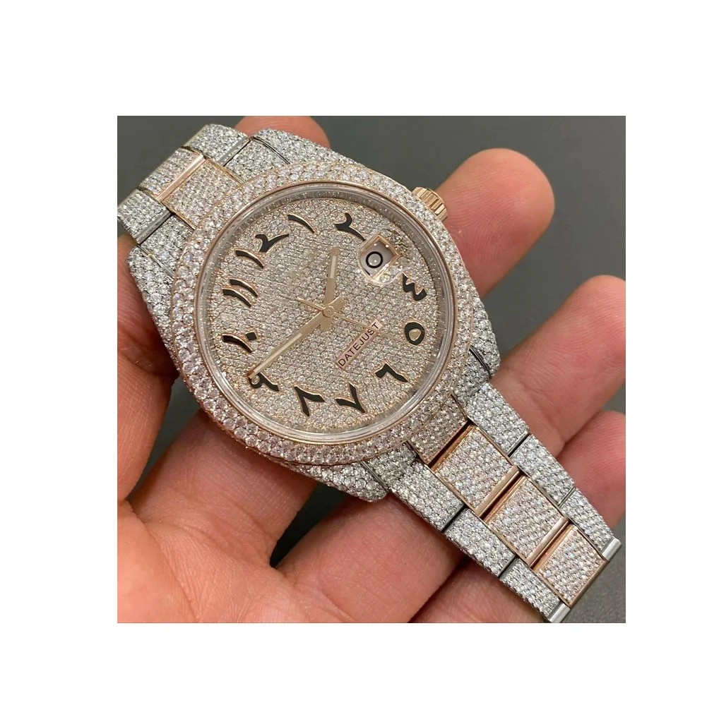 Export Quality Round Shape Watch for Men Luxury Diamond Wristwatch Waterproof Quartz Mens Watch from Indian Supplier