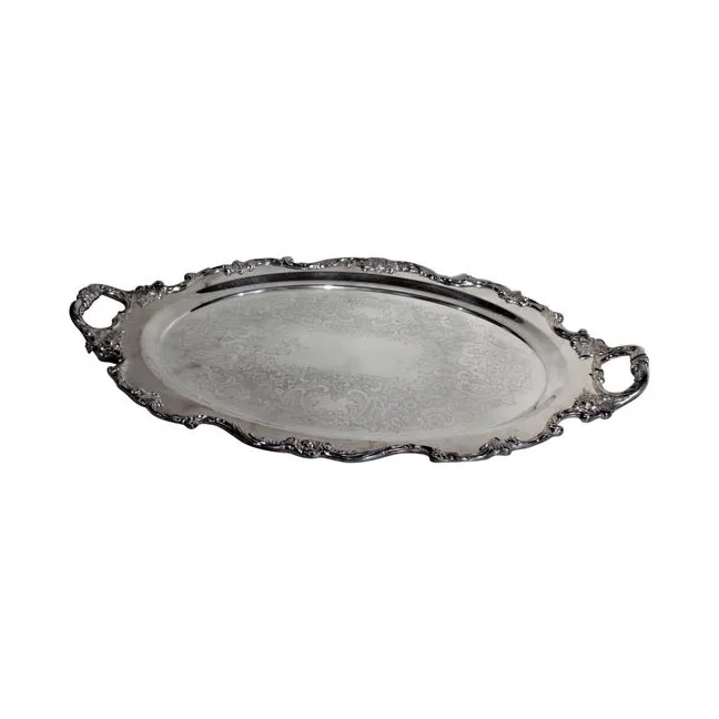 Shiny Silver Color Serving Trays Luxury Design Metal Tray Good Quality Modern Tray Use For Restaurant