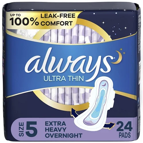 Always Maxi Overnight Pads with Wings, Size 5, Extra Heavy Overnight, 36 Ct