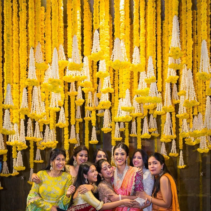 Yellow Marigold Mogra Garland Pooja Backdrop Hanging Indian Wedding Sangeet Function Haldi Decor Artificial Flower Hanging Decor