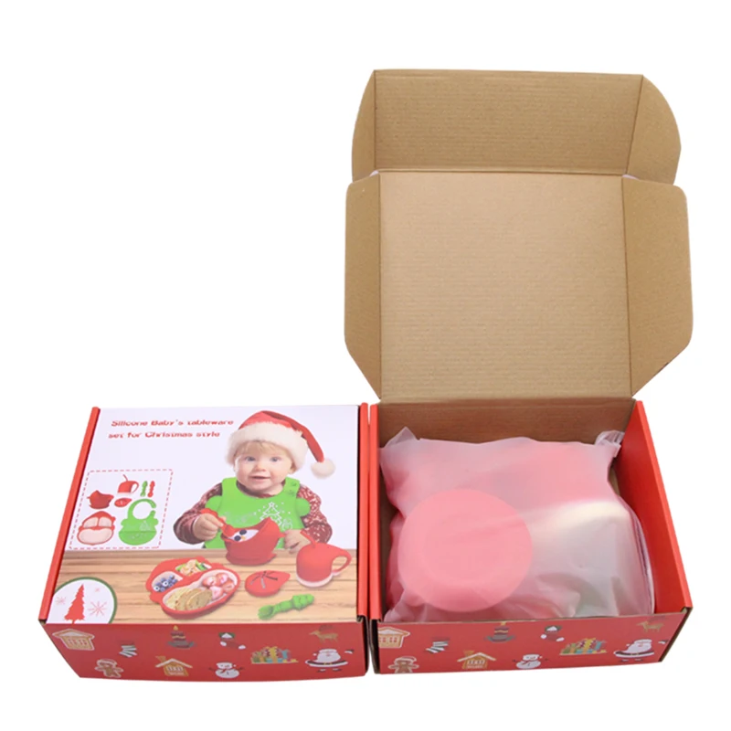 christmas suction cup silicone tableware silicone baby feeding sets baby plate spoons and forks tableware baby feeding set