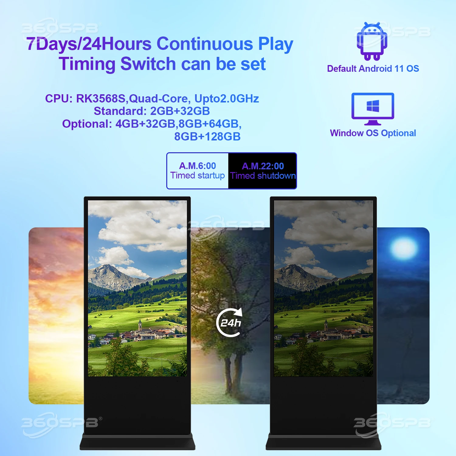 360SPB IFS55A  Indoor Floor Standing Sign 4K High Resolution Display Digital Signage For Restaurant