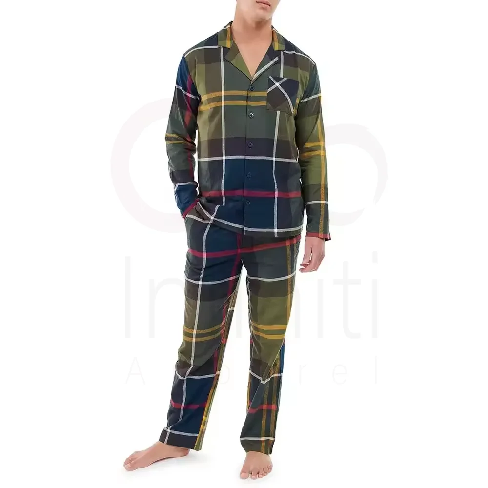 Buy Plaid Full Sleeve Breathable Loose Fit 100% Cotton Casual Woven Pajama Sleep Suits Ideal For All Seasons