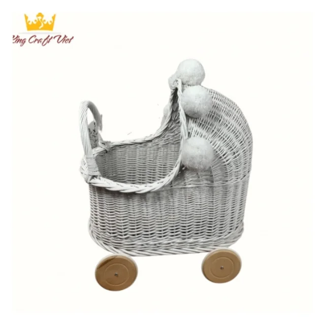 Trending Rattan Doll Stroller Baby Bassinet Crib Wicker Doll Furniture Miniatures Toys Stroller Chair Bed Home Decoration