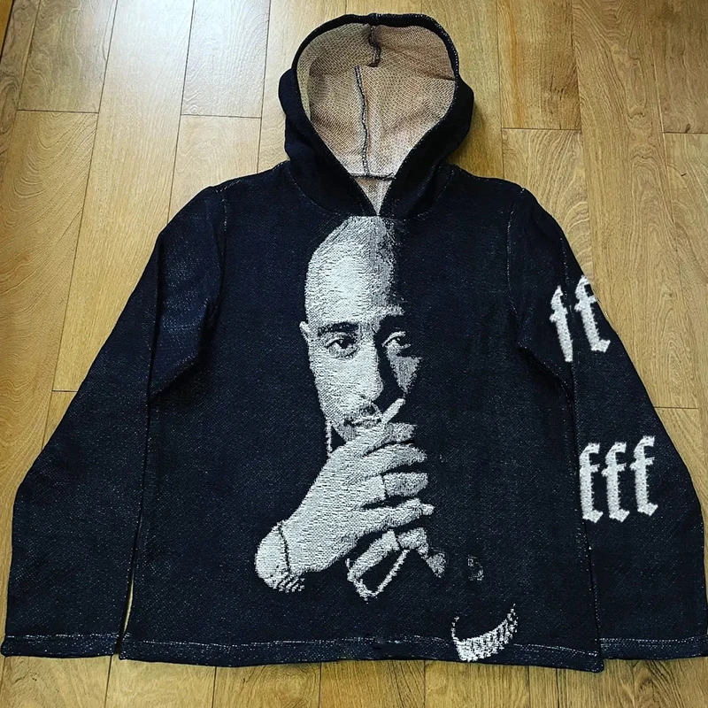 Low MOQ satin lined woven cotton jacquard mens tapestry hoodie custom