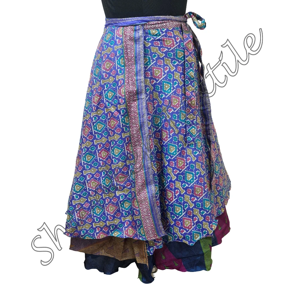 Indian Vintage 2 Layer Magic Hippie Sari Silk Wrap Skirts For Casual Wear Skirt Indian Vintage Recycled Silk Reversible Skirt