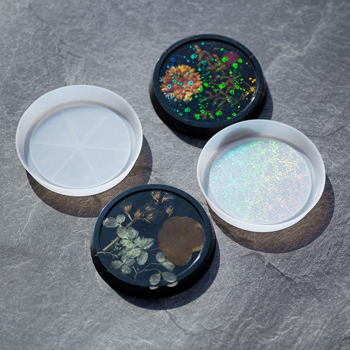 New 4 inch Silicone Holographic Round Coaster Molds for Resin Casting
