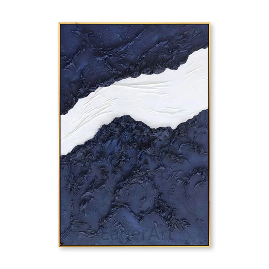 Relief Handmade Oil Paintings Acrylic Heavy Texture Artworks Modern Design Decorative Canvas Dark Blue Abstract Art Wall