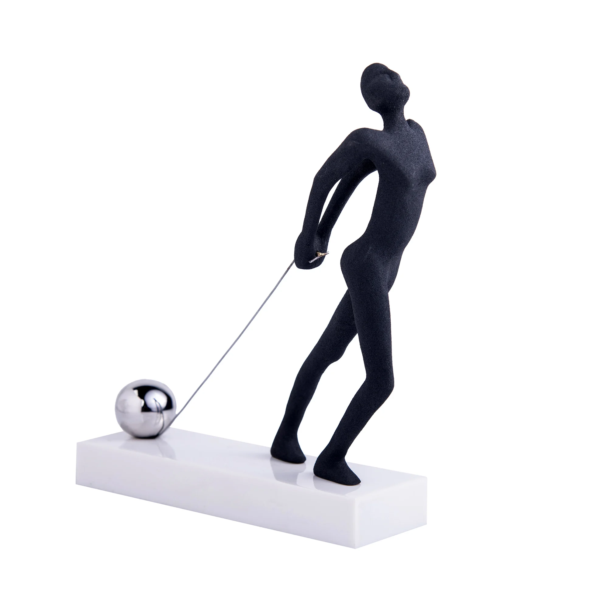 Amazon Hot Sale Woman Sculpture Matt Black Nude Lady Metal Art Stainless Steel Ball Pulling Man Character Figurine For Hallway