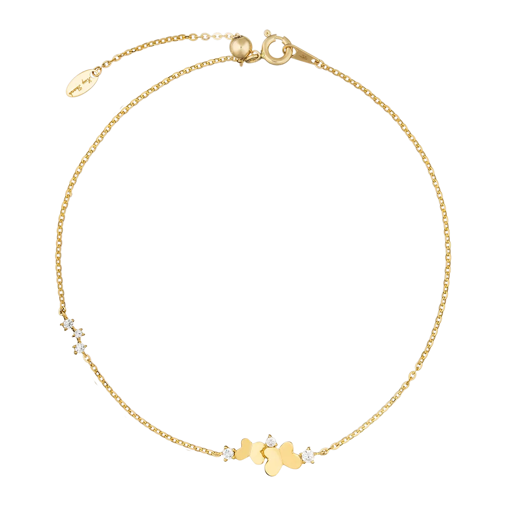 Au750 18k Solid Gold Bracelet Anklet with butterfly charm for women girls mom length 21cm+3cm real gold link sliding chain