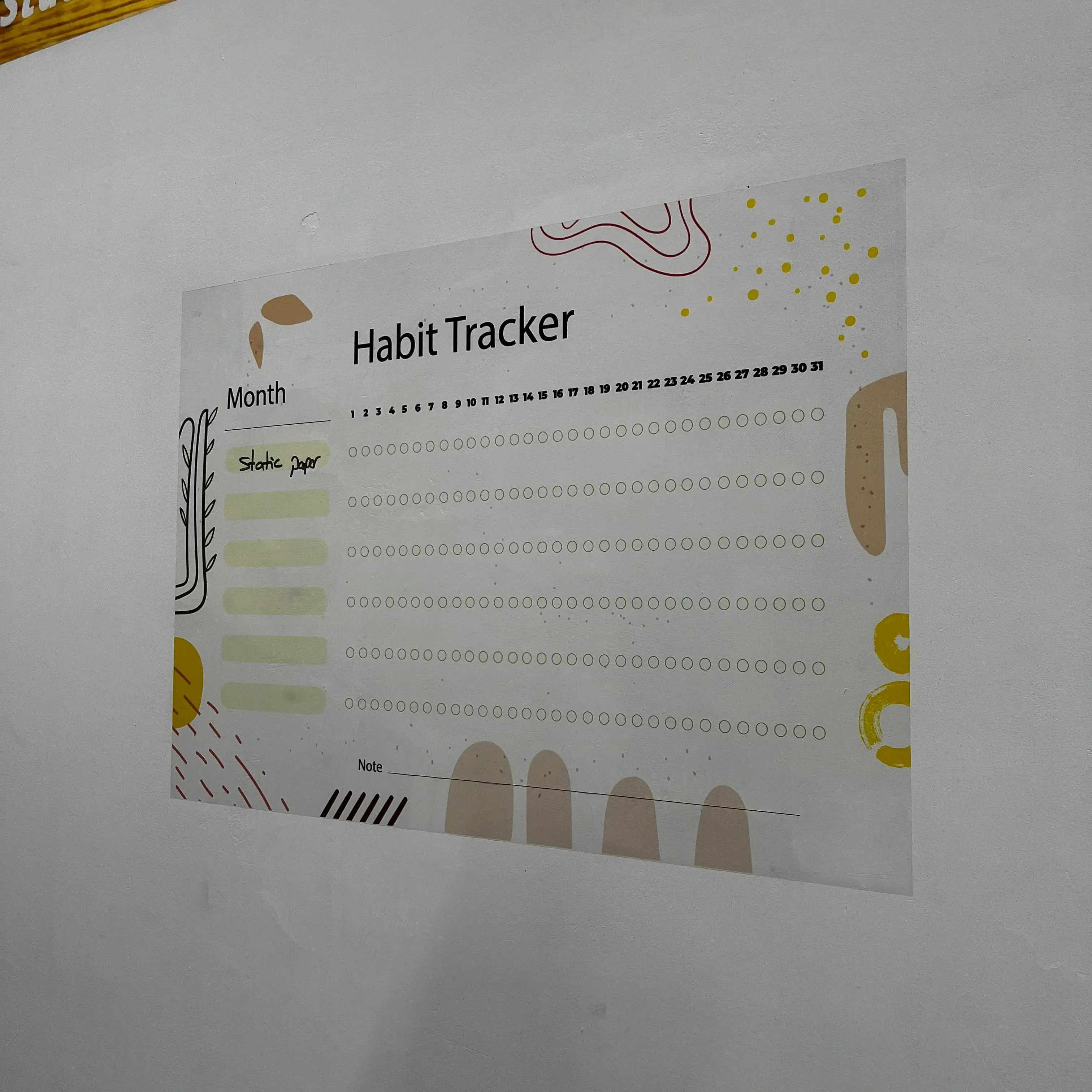 Reusable Monthly Planner Organizer Model-13 Durable Polystyrene Material Dry-Erase Whiteboard Surface Static Electricity Holding