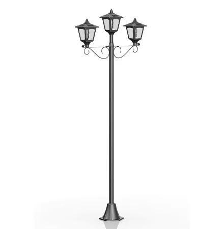 72inch Black Metal Lamp Post Lights Outdoor Triple-Head Street Vintage Lamp Outdoor Solar Post Light for Garden Lawn