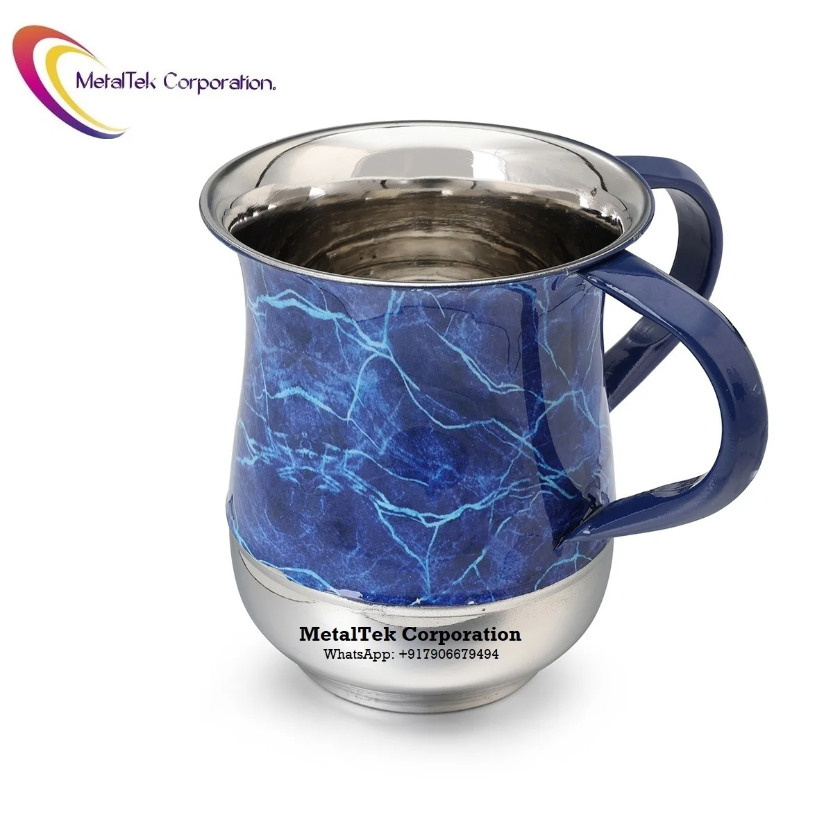 Contemporary Netilat Yadayim Washing Cup Stainless Steel Black Marble Finishing Customized Colours Judaica Negel Vasser Cup