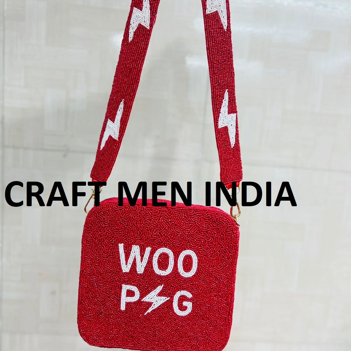 Ships Next Day - Beaded Guitar Strap - Woo Pig Box Bag - Beaded Arkansas Strap - Game Day Bag - College Game Day - Razorbacks -