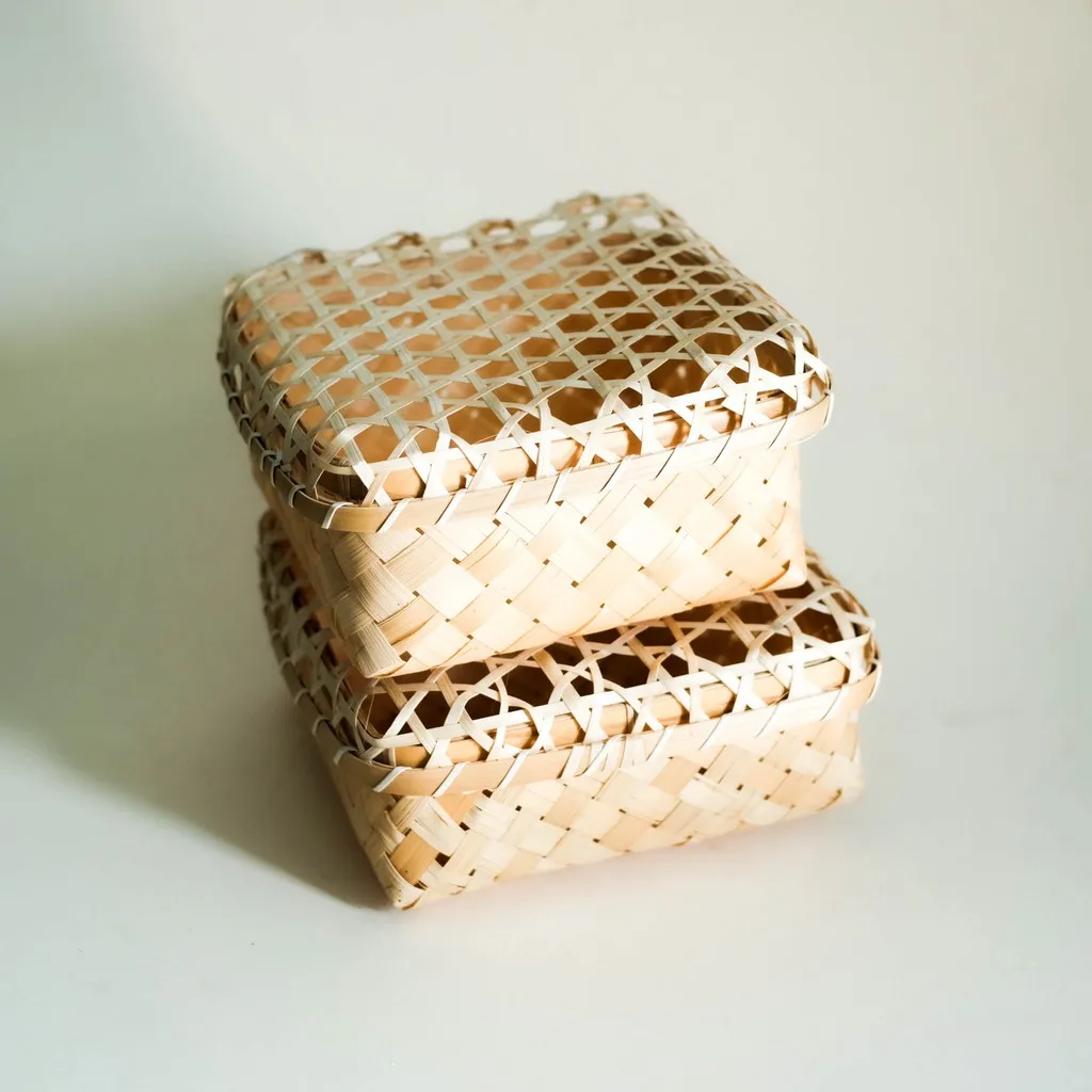 Cheapest price rectangular and square boxes 100% natural bamboo woven box with lid handmade customized size