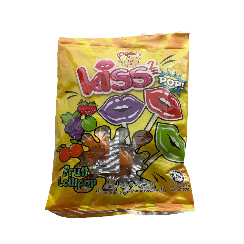 HOT SELLING CHILDHOOD SNACK CANDY BEARDY LOLLIPOP KISS POP (FLAT) FRUIT FLAVOUR CHILDREN FAVOURITE MALAYSIA WHOLESALER
