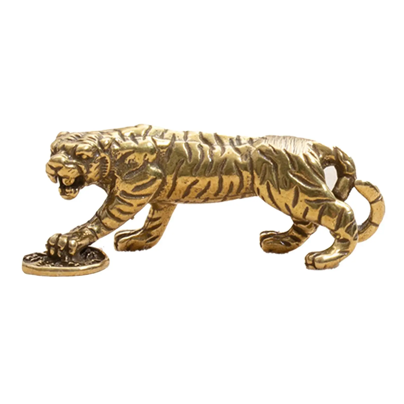 Brass Tiger Walking Tiger Sculpture Miniature Chinese Style Antique Brass Figurine Decor Desk Decoration Home Animal Ornament