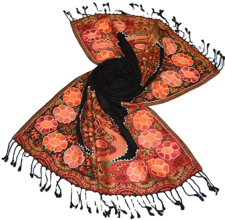 Silk Jacquard shawls stoles in pure silk supplier hand made silk scarfs shawls women wear custom design