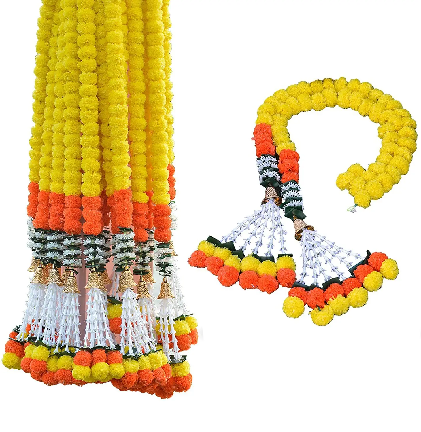Diwali,Ganpati Pooja Temple Mandir Decoration Reusable Artificial Flowers Hanging Garlands with Mango Leaf Artificial Toran Pack