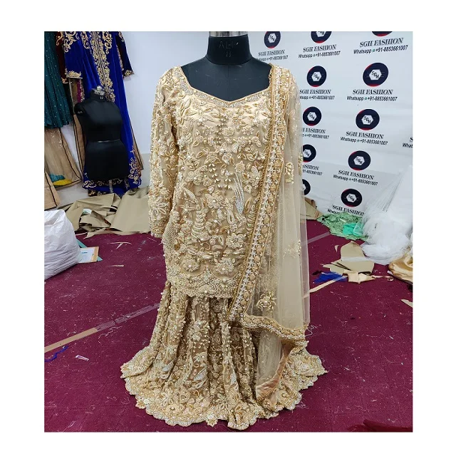 LATEST INDIAN/PAKISTANI BRIDAL FLOOR-LENGTH DRESS FOR WALIMA Embellished DABKA,STONE GLASS BEADS RHINESTONE WORK FOR Wedding