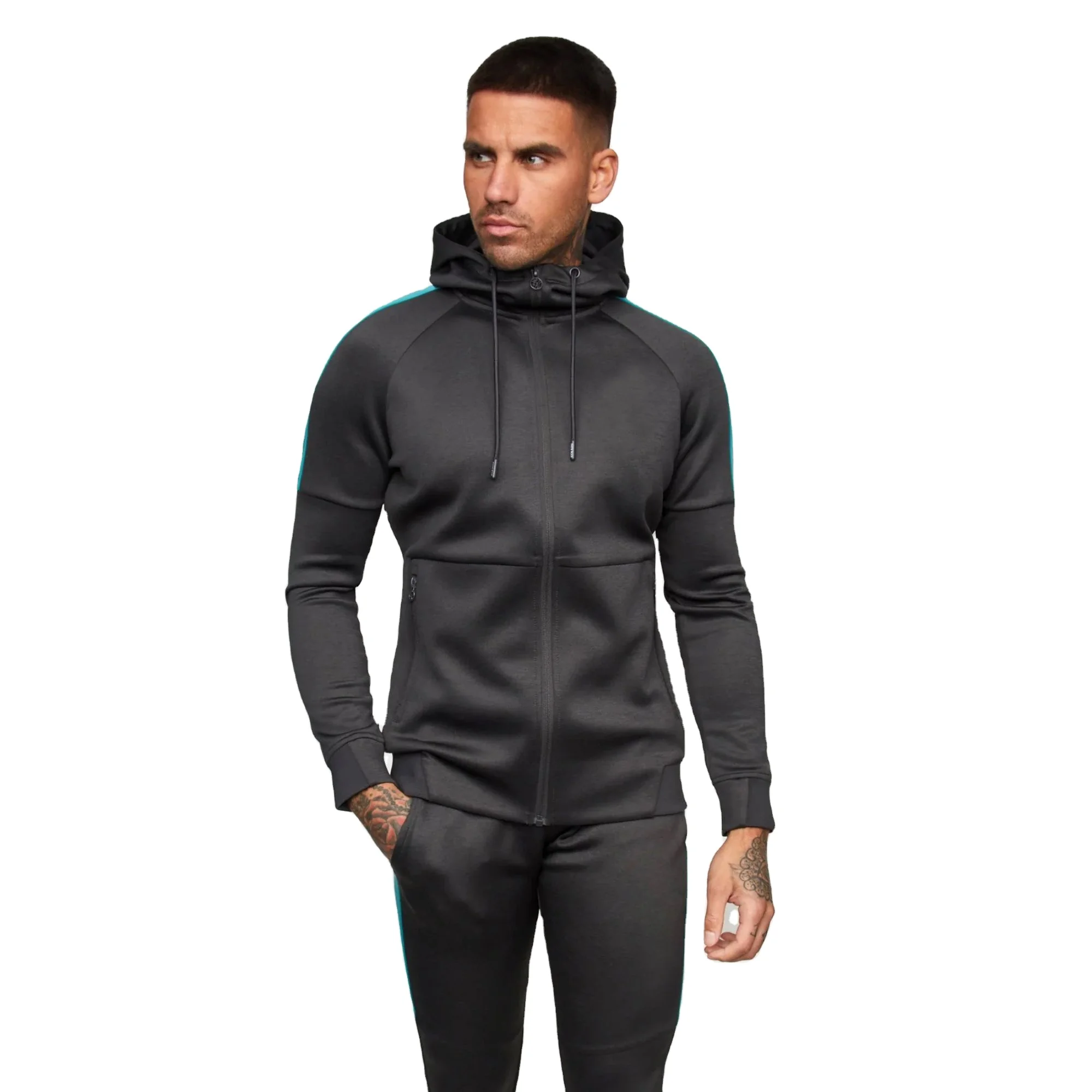 Slim Custom Fashion Fitted Printed Team Black Gym Tracksuit for Men Sport Wear Sweat wear Two Pieces Blank Sport Tracksuit Men