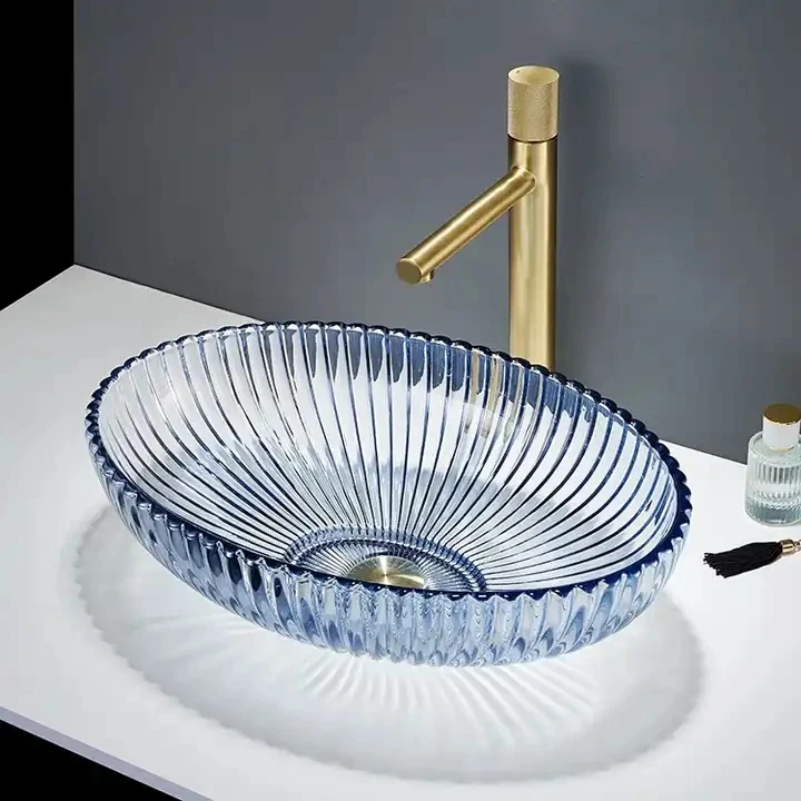 Factory Custom Design Crystal Wash Basin Transparent Counter Top Tempered Glass Vessel Washbasin Sink