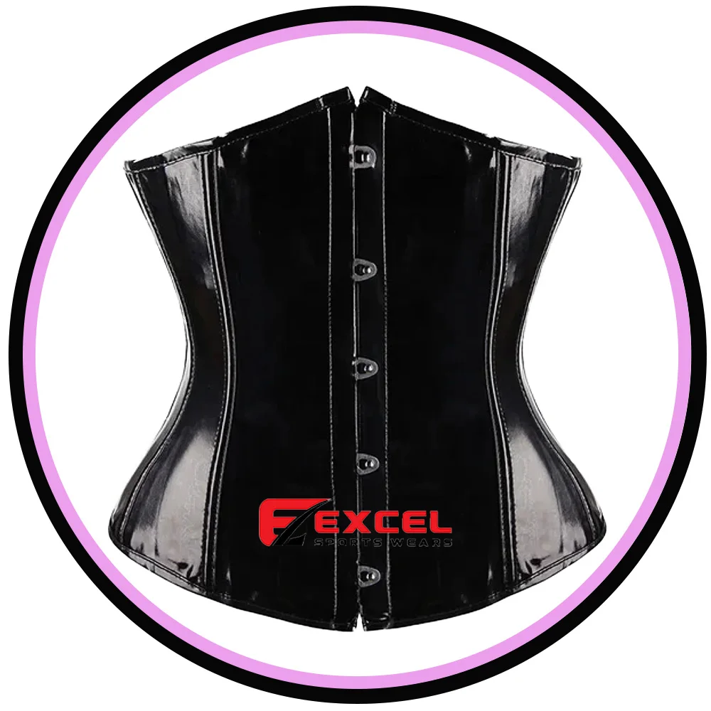 2024 promotion Wholesale Latest Fashion Corset under bust Women Sexy Outfit Black PVC Leather Bustier Steel Boned Genuine Corset