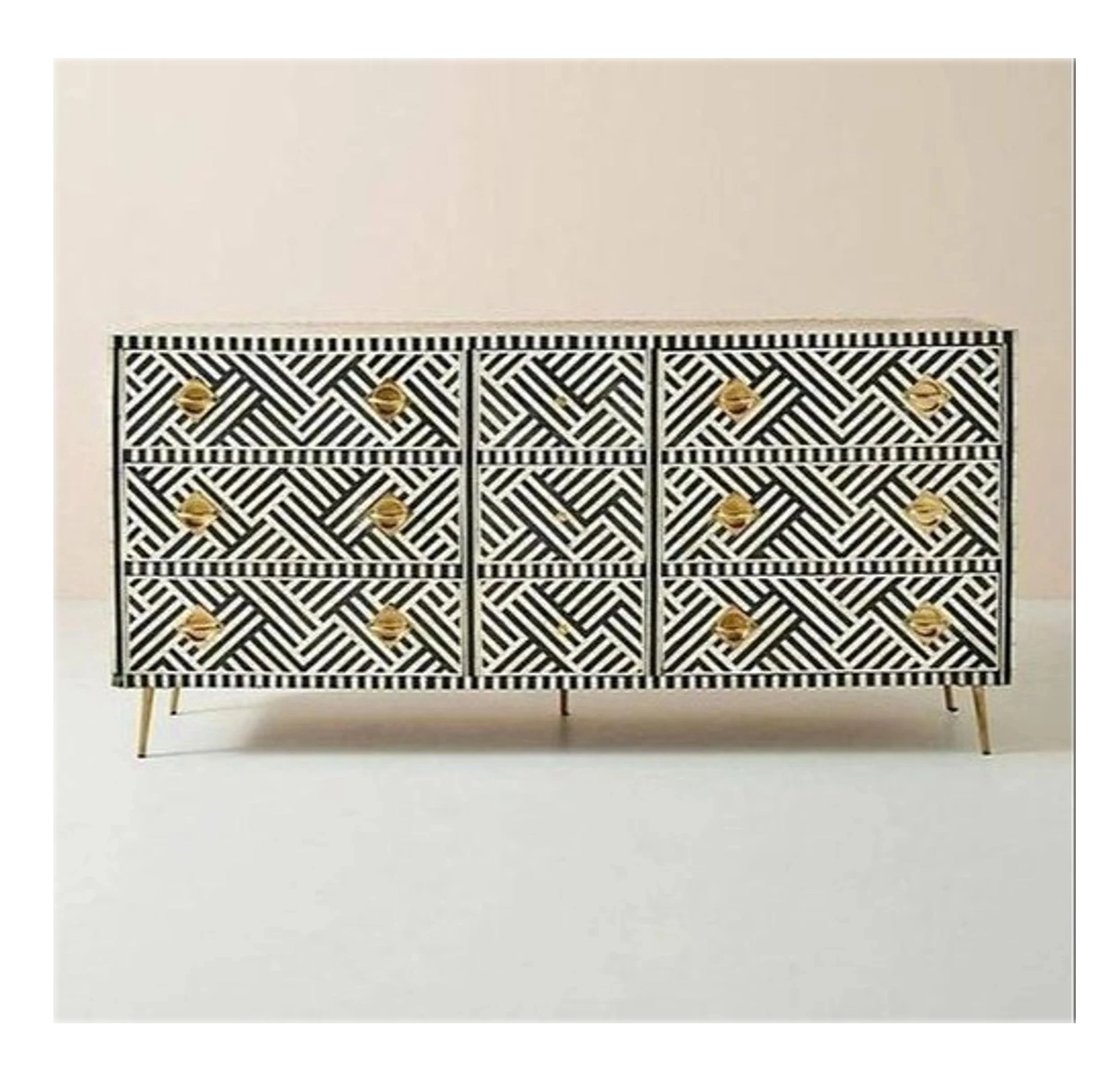 Beautifully Handcrafted Antique Bone Inlay Chest of 9 Drawers Bedroom Dresser Living Room Storage  Vintage Buffet/Sideboard