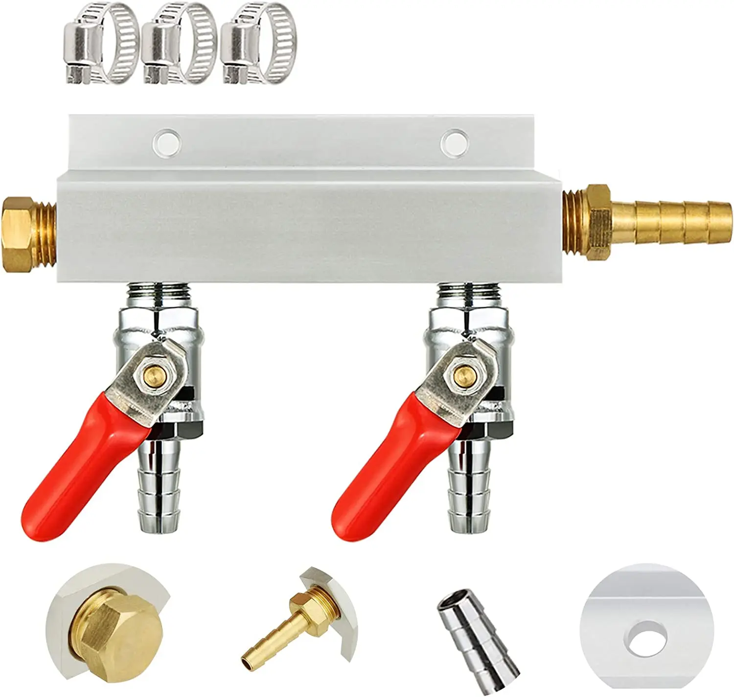 Multi-way CO2 Gas Distribution Manifold Splitter, 2/3/4/6 Way Home Brew Check Valves Draft Beer Kegerator 5/16 Barb,9mm fittings