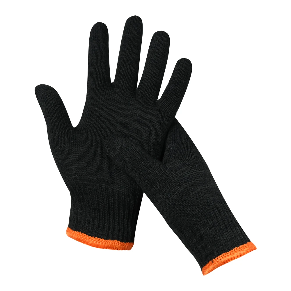 2024 Wholesale 32g/Pair Pure Black Safety Hand Protection Work knitted gloves Cotton Knitted Gloves Black cotton yarn gloves