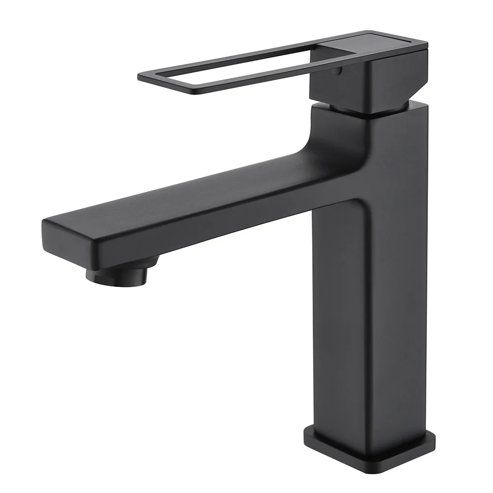 Discount Bathroom Faucet Stylish Modern Single Handle Basin Mixer Black Body With Gold Handle Basin Faucet