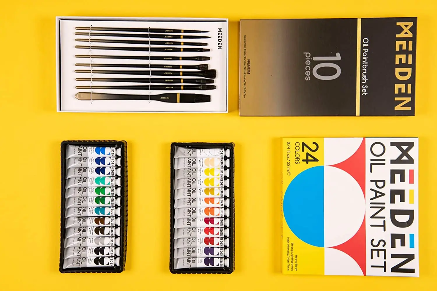 MEEDEN Oil Paint Set 24 Tubes/Colors (22ml/0.74oz) with 10 Professional Oil Paint Brushes Oil Based Painting Kit