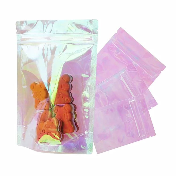 Resealable Packaging Pouch Gummie Snack Edibles Package Smell Proof Hologram Iridescent Doypack