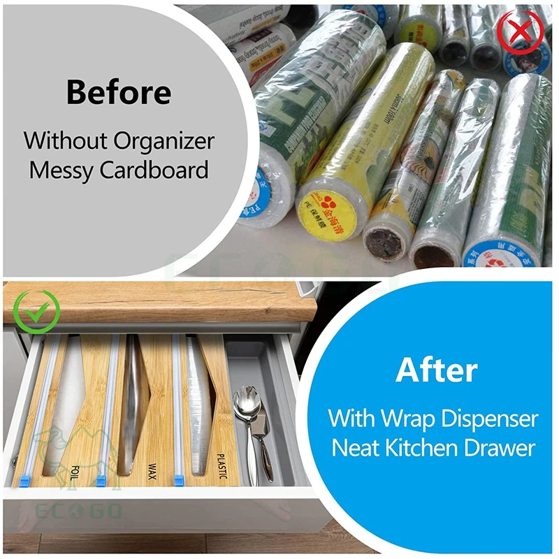 3in1 Wrap Dispenser with Cutter, Plastic Wrap, Aluminum Foil and Wax Paper Dispenser for Kitchen Drawer