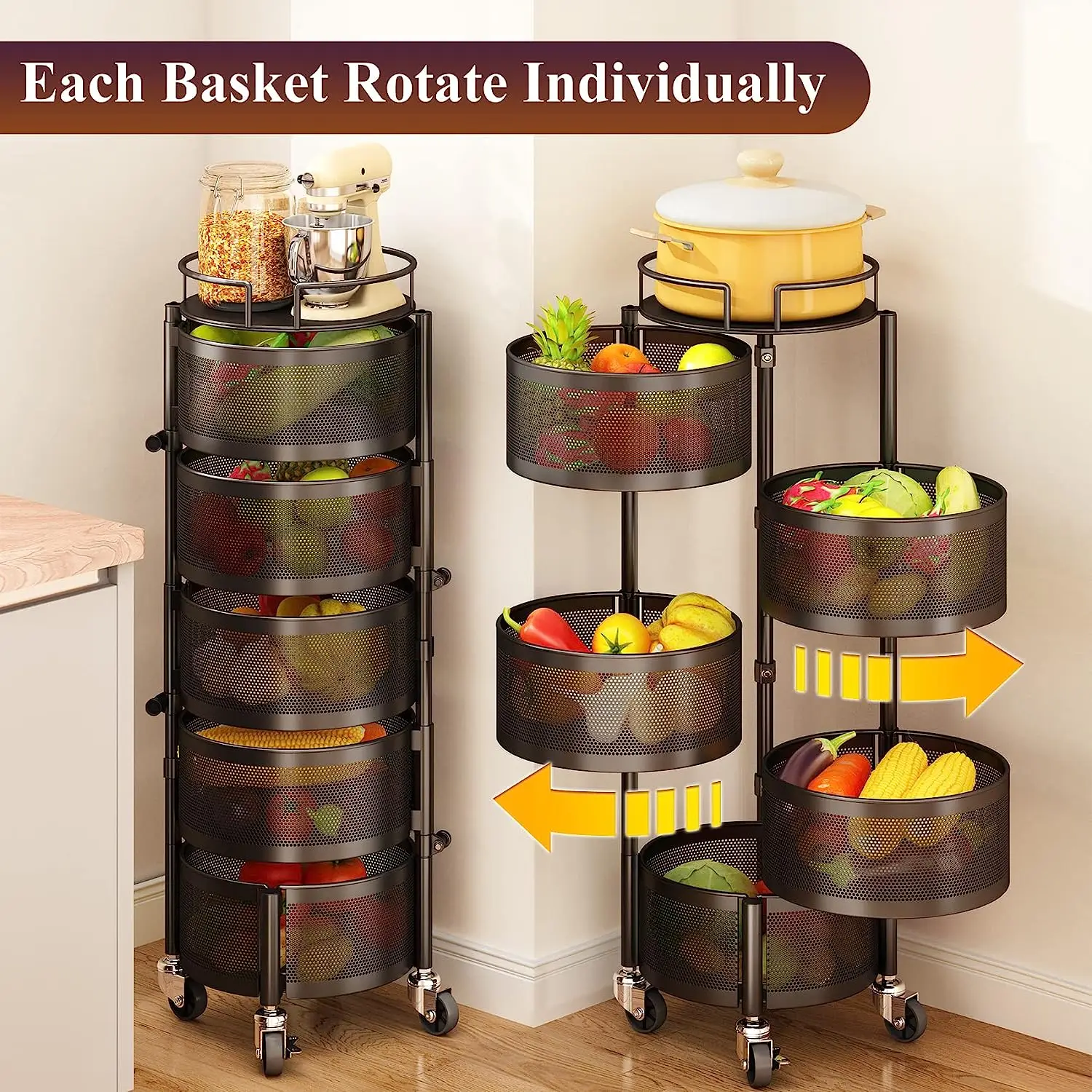 4 layer Kitchen Rotating Storage Rack Rotating Storage Shelves Fruit Vegetable Rack