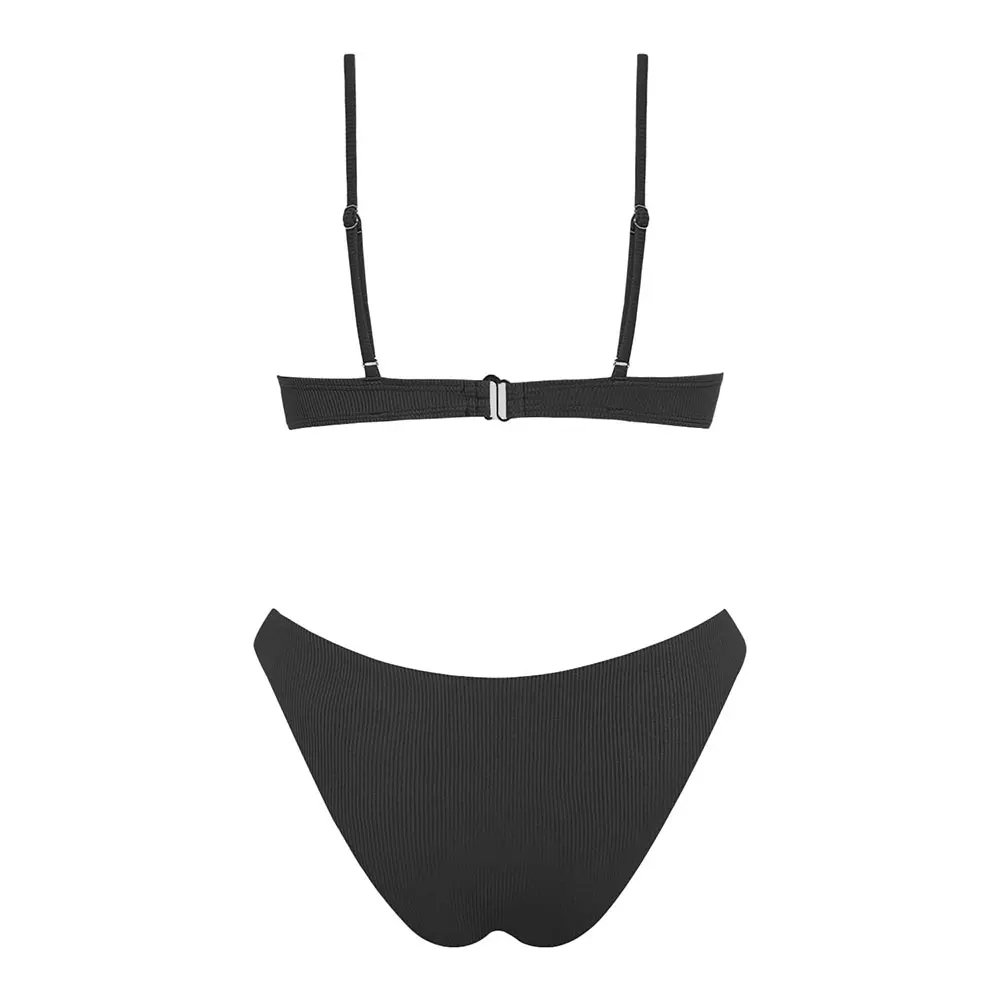 Two Pieces Bikini for Women Black Solid Color Full Simple Plain Bikinis Set for Women