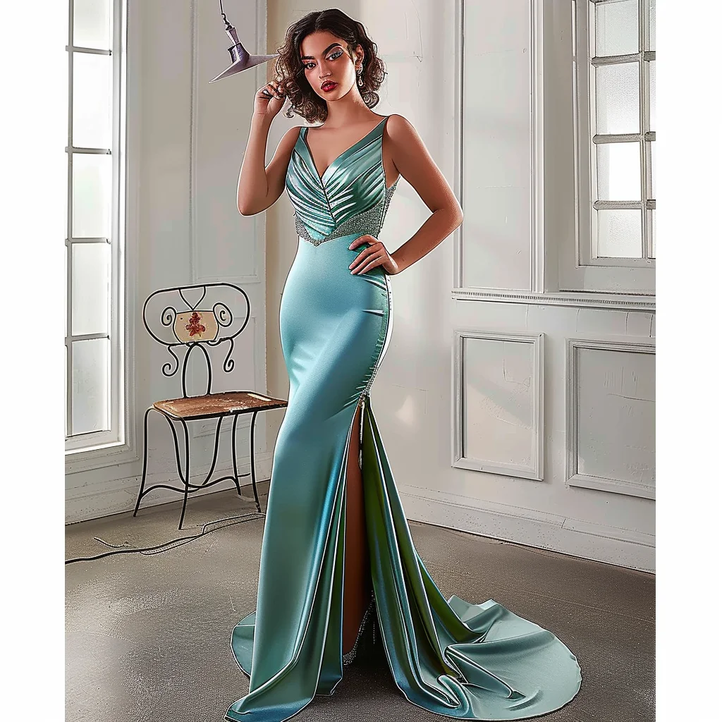 Custom Green Color Luxury Evening Dresses For Women