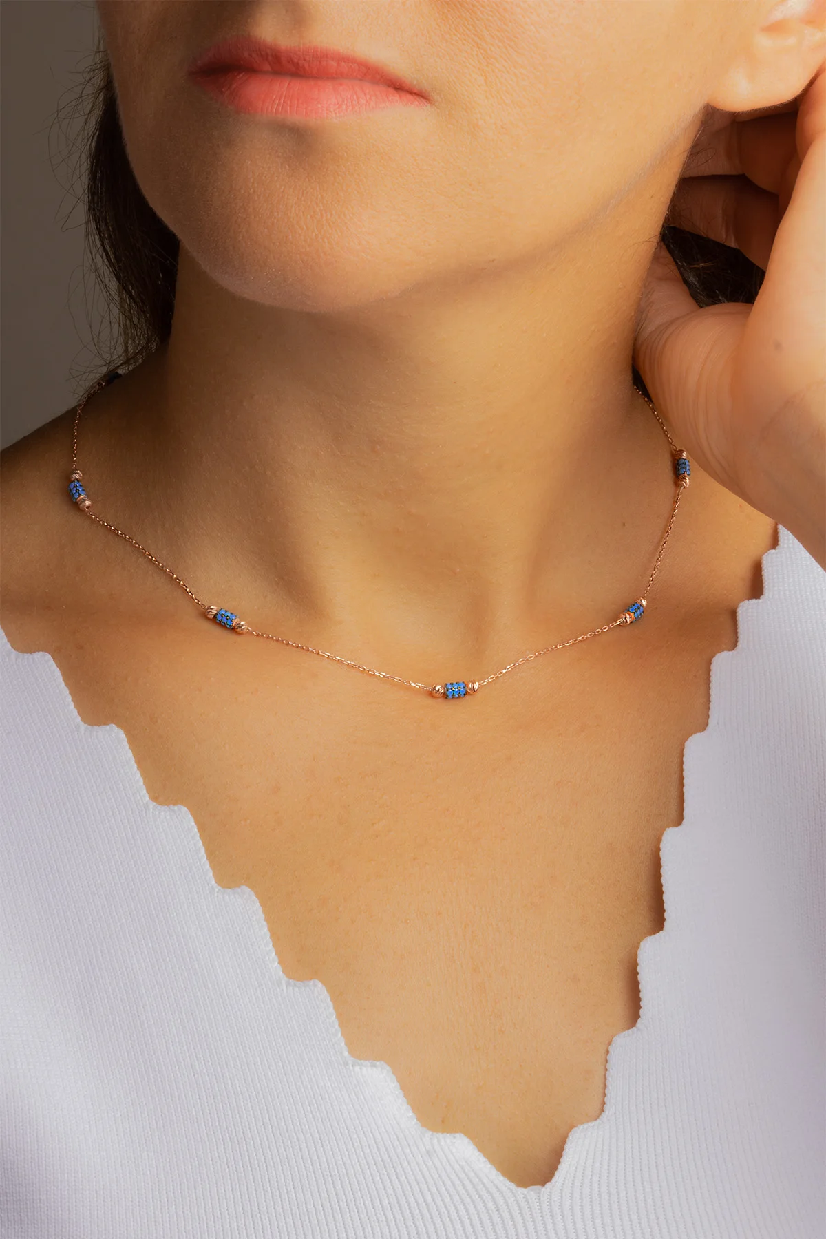 Sapphire Blue Zircon Link Necklace 925 Sterling Silver Tube Chain Choker Lovely Cylinder Necklaces For Women