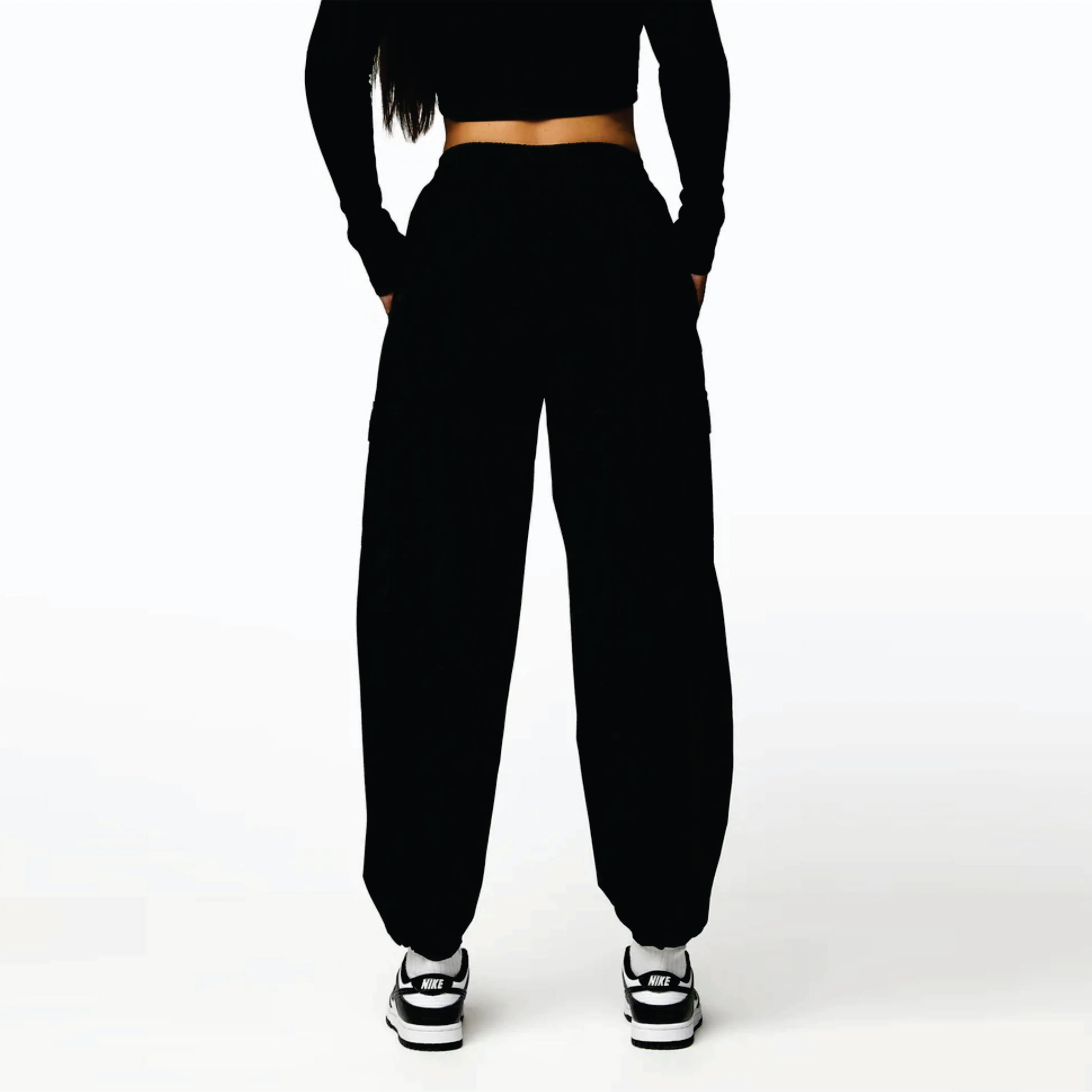 Relaxed Fit 85% Polyamide 15% Elastane Black Utility Woven Cargo Top & Pant Womens Tracksuit
