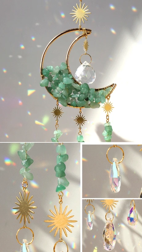 Wholesale dreamcatcher natural rock kristal crystal rainbow sun catcher moon sun catchers amethyst suncatche hanging Prism decor