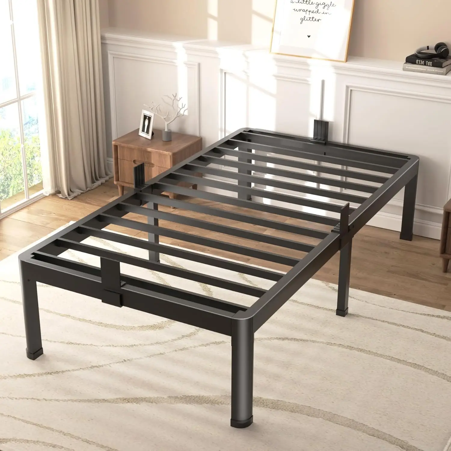 Heavy duty metal bed frame, king size double bed, modern and sturdy round leg design