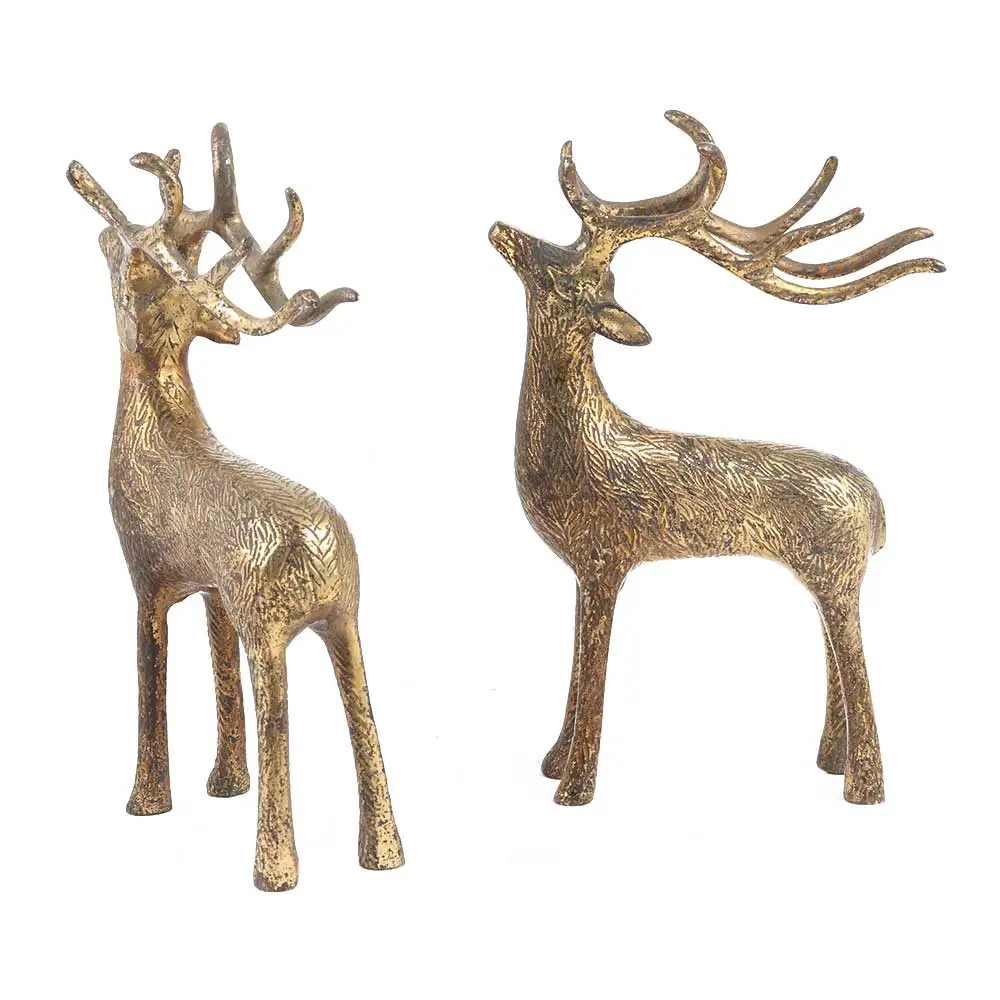 Handmade Indian Brass Golden Bronze Standing Deers Sculptures Figurine Statue Home Decor Gift Items Size: 20 x 12 cm SNS-1424