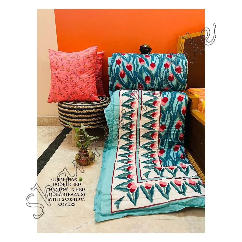 Attractive Bedspread Blanket Indian Cotton Floral Print Jaipuri Decor Rajai Queen Coverlet Ethnic Indian Bed Spread Home Decor