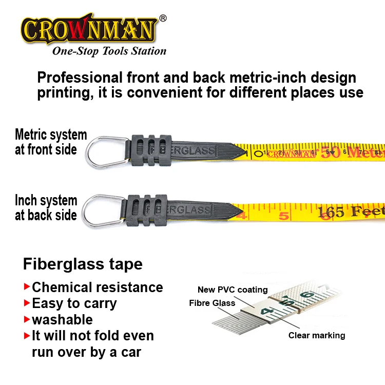 CROWNMAN Measuring Tools 50/100m long distance tools scale clear wear-resistant high-precision Fiberglass tape measure