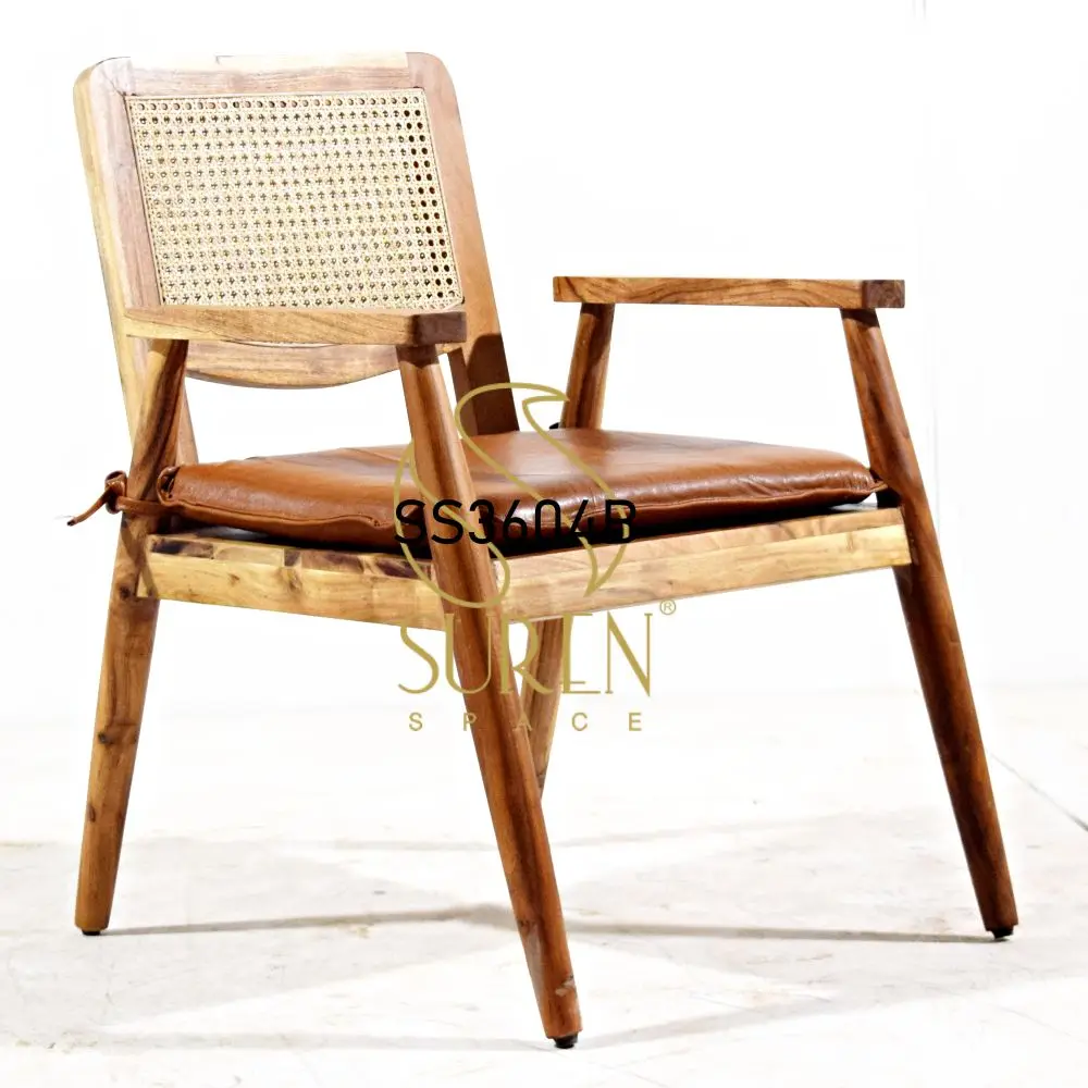 Superior Quality Handcrafted Indian Cane Dining Chair with Leather Seat Custom Logo for Restaurants and Hotels at Best Price